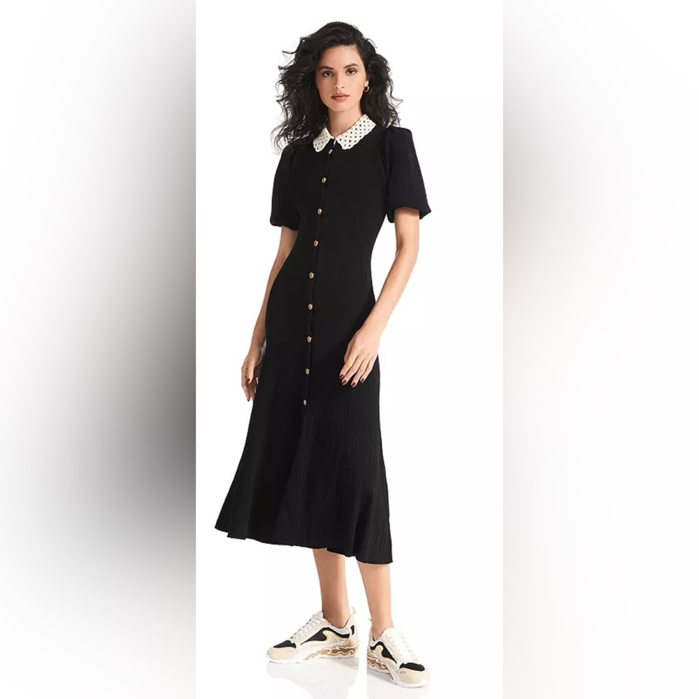 LIKE NEW, AUTHENTIC Sandro Villa Crochet Collar Midi Dress - 150th Anniversary